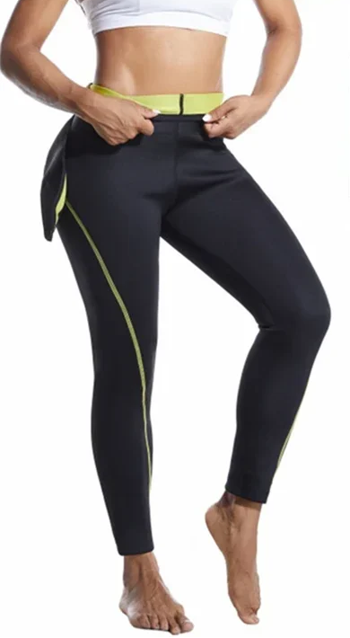 Person wearing black sweatpants with graphics showing temperature control before and after exercise.