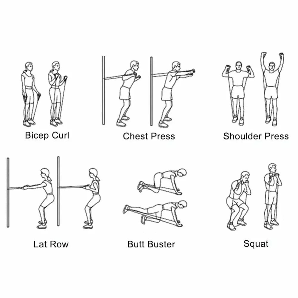 Illustrations of various bodyweight exercises on a white background