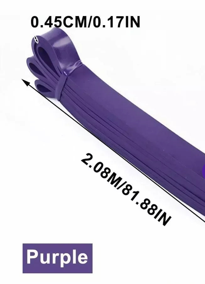 Purple resistance band with measurements on a white background