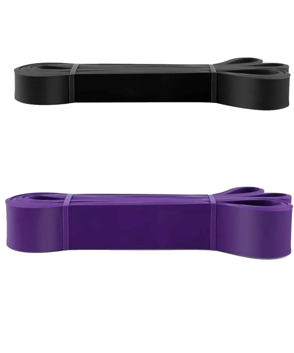 Black and purple resistance bands on a white background